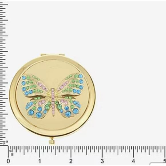 MONET Compact Mirror Butterfly Gold Tone Rhinestone New in Box - Picture 4 of 5